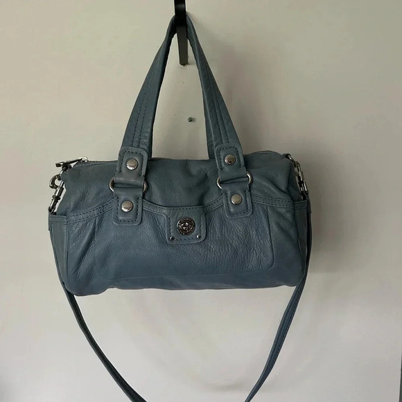 Marc Jacobs blue leather satchel bag purse W crossbody strap excellent - Picture 2 of 11